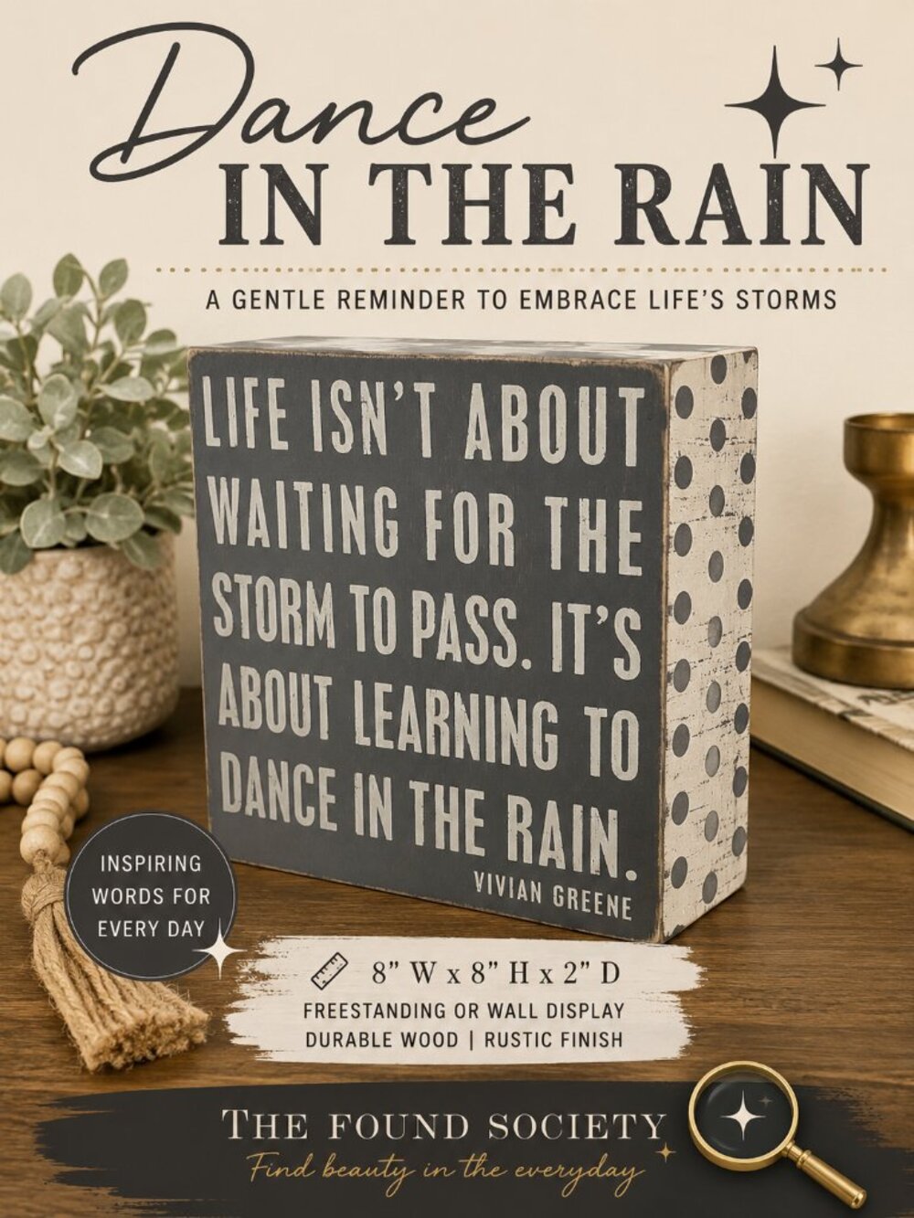 Primitives by Kathy "Dance in the Rain" Wood Box Sign | 8" x 8" Inspirational